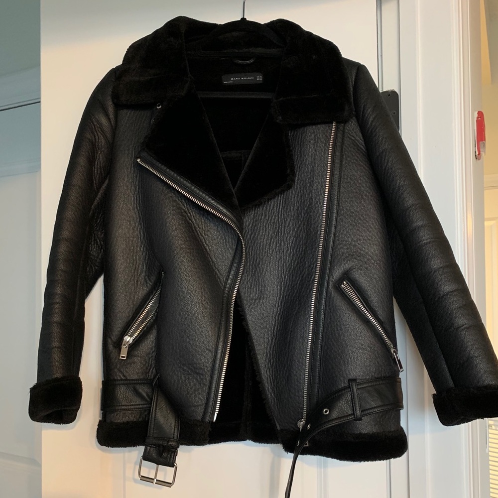 Zara Double Faced Biker Jacket, Black